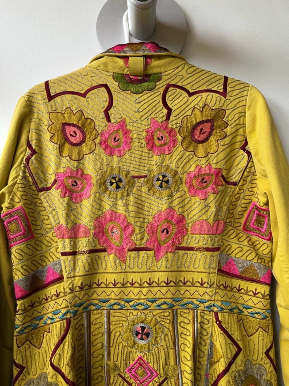 Vintage Embroidered Chartreuse & Pink Women's Denim Duster - Picture 5 of 8